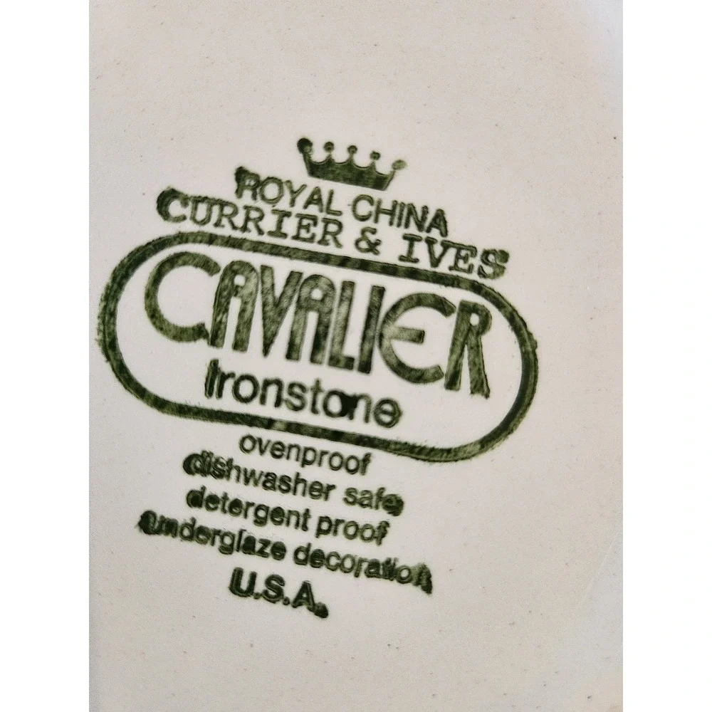 Currier And Ives Cavalier Ironstone China Plate. Navy And White 10 Inch